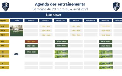 Le Planning des entraînements de la semaine