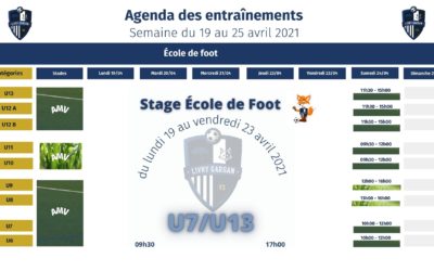 Le planning des entraînements de la semaine
