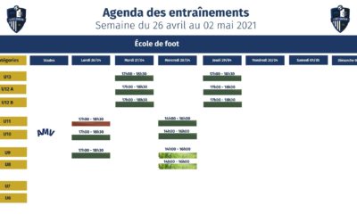 Le planning des entraînements de la semaine