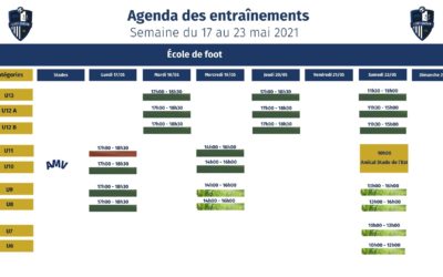 Le planning des entraînements de la semaine