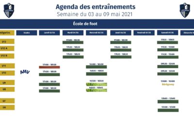 Le planning des entraînements de la semaine