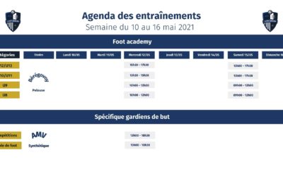 Le planning des entraînements de la semaine